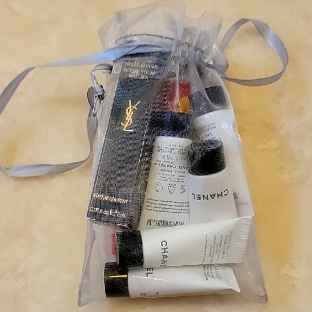 NEW CHANEL YvesSaintLaurent Skincare and Makeup Set Lot in Sheer Bag